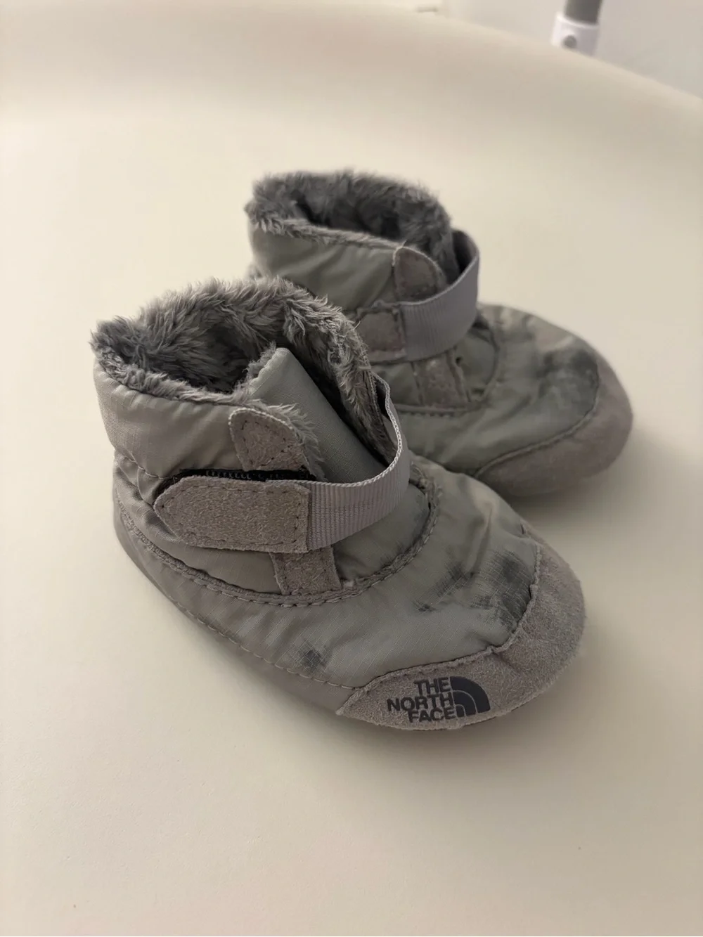 The North Face Gray Baby Walker Booties with Faux Fur Trim